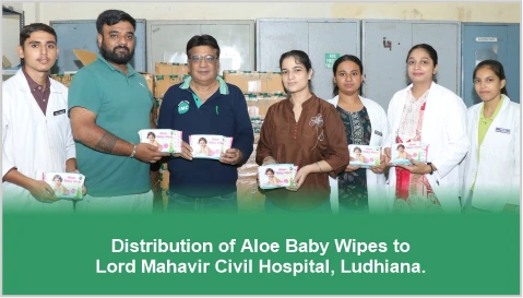 Distribution of Aloe baby wipes to Lord Mahavir civil hospital, Ludhiana