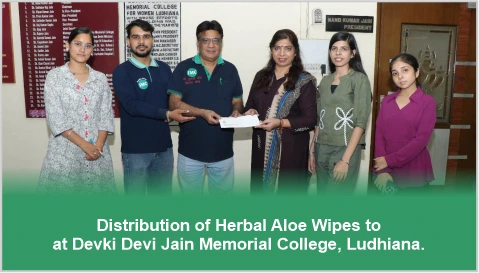 Distribution of herbal aloe wipes at Devki Devi Jain Memorial College, Ludhiana